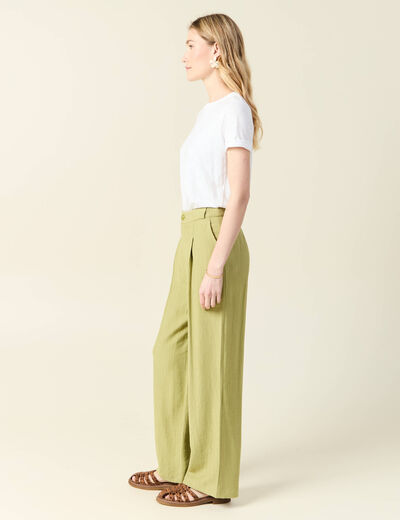 Pantalon large fluide vert olive femme