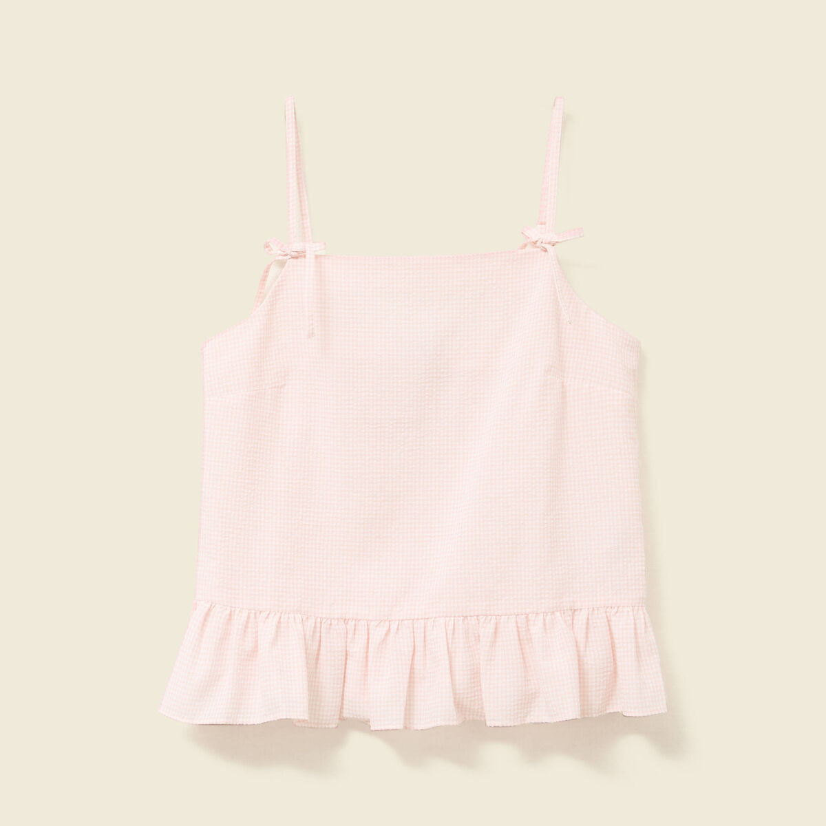 Débardeur droit court col carré rose clair femme