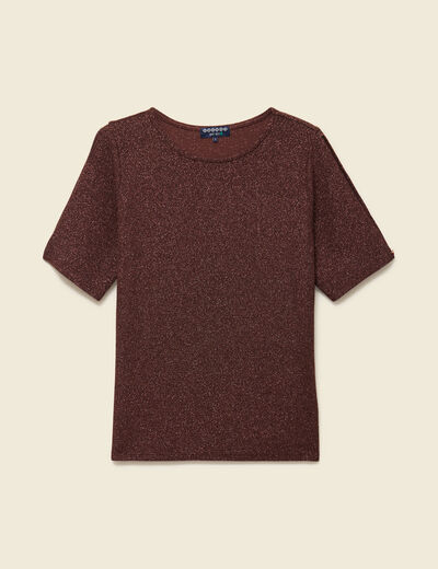 T-shirt manches courtes brillant marron femme