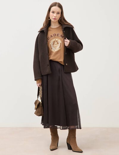 Sweat col rond manches longues marron femme