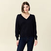 Pull fin col V manches longues bleu foncé femme