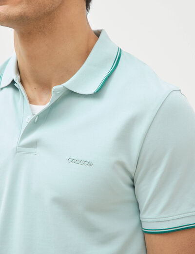 Polo cintr&eacute; en coton manches courtes bleu gris homme