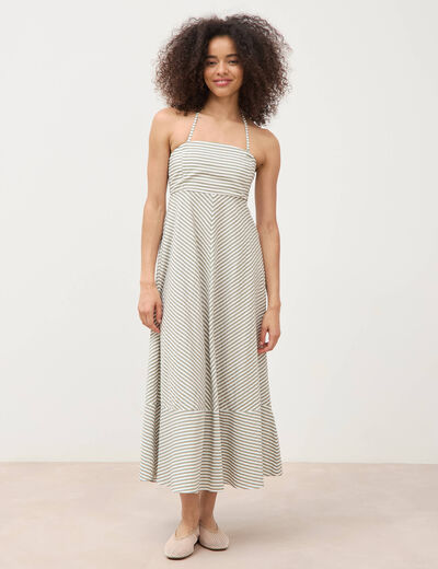 Robe longue &eacute;vas&eacute;e &agrave; bretelles bleu gris femme