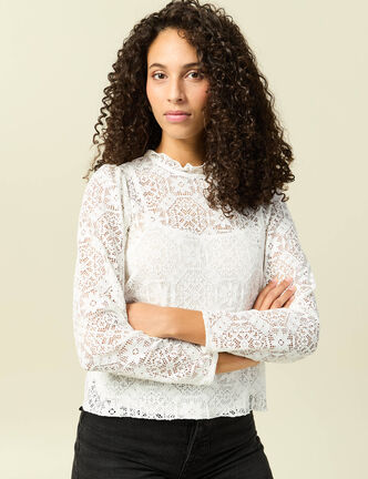 T-shirt droit court manches longues blanc femme