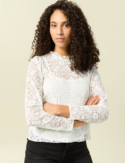 T-shirt droit court manches longues blanc femme