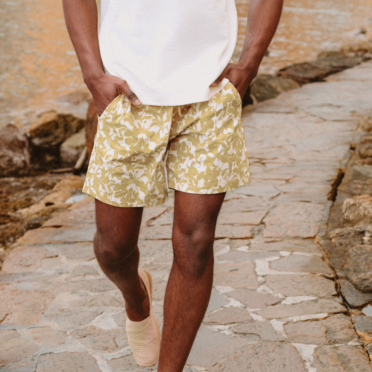 Maillot de bain doubl&eacute; jaune moutarde homme
