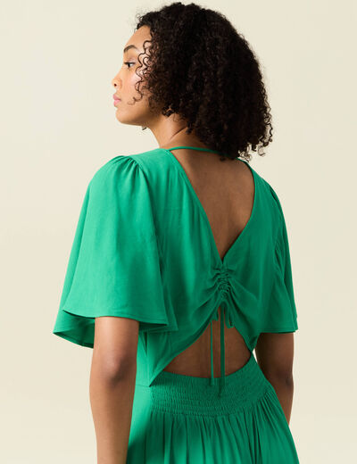 Robe longue évasée fendue vert femme