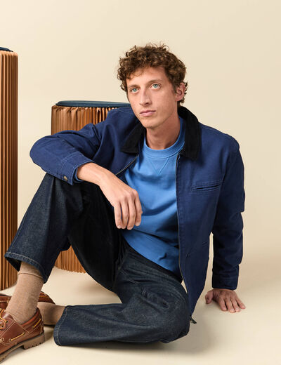 Blouson manches longues en coton bleu fonc&eacute; homme