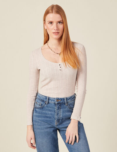 T-shirt à manches longues beige femme