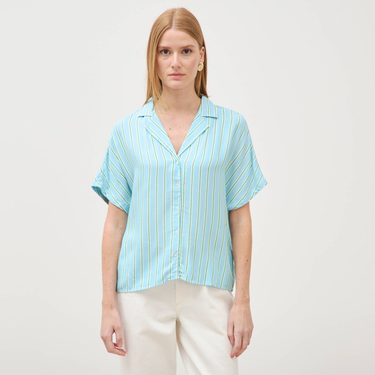 Chemise manches 3/4 bleu clair femme