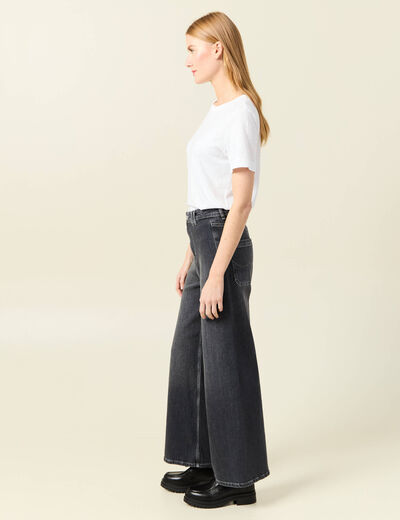 Jeans wide leg taille haute denim gris femme