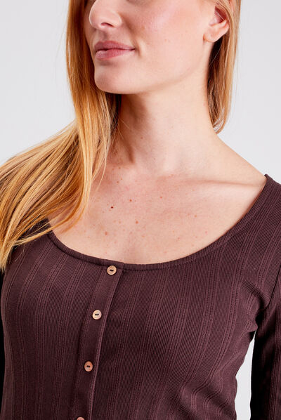T-shirt manches longues marron foncé femme