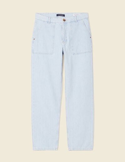 Jeans cargo taille haute denim bleach femme