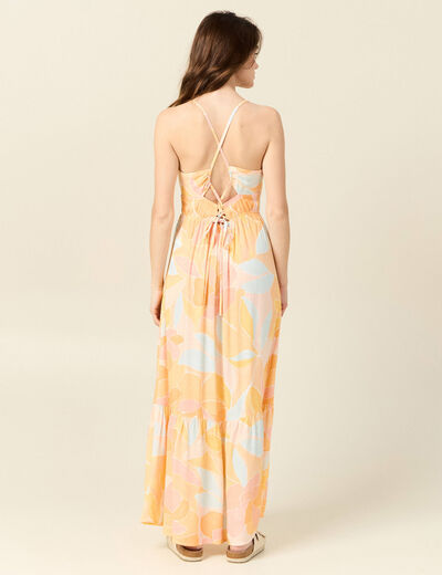 Robe longue évasée à bretelles orange clair femme