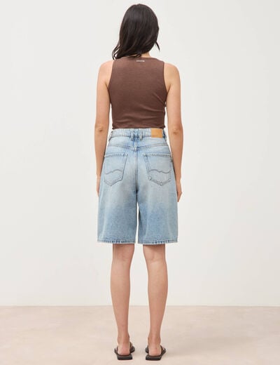 Bermuda large taille haute en coton denim used femme