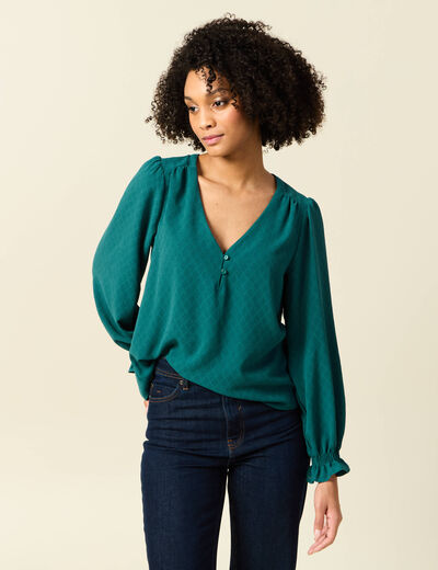 Blouse manches longues vert canard femme
