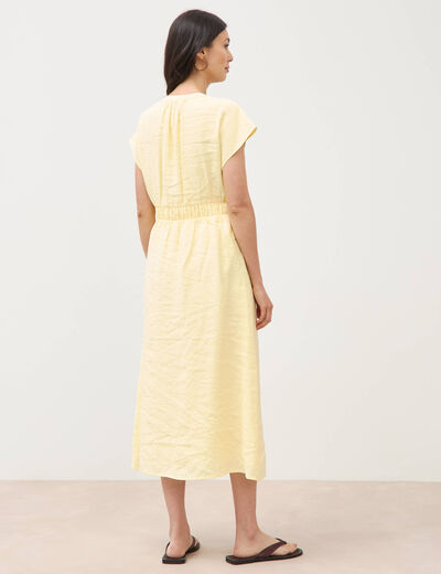 Robe fluide col v manches courtes jaune clair femme