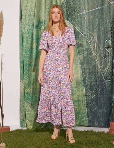 Robe longue évasée rose femme