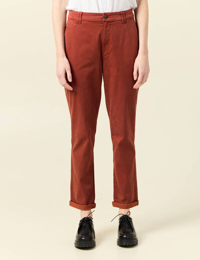 Pantalon chino cigarette rouge foncé femme