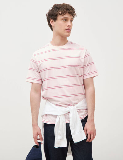 T-shirt ample ray&eacute; avec broderie rose clair homme
