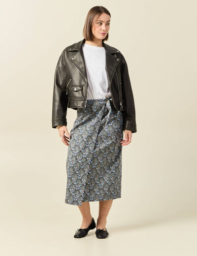 Jupe midi droite bleu marine femme