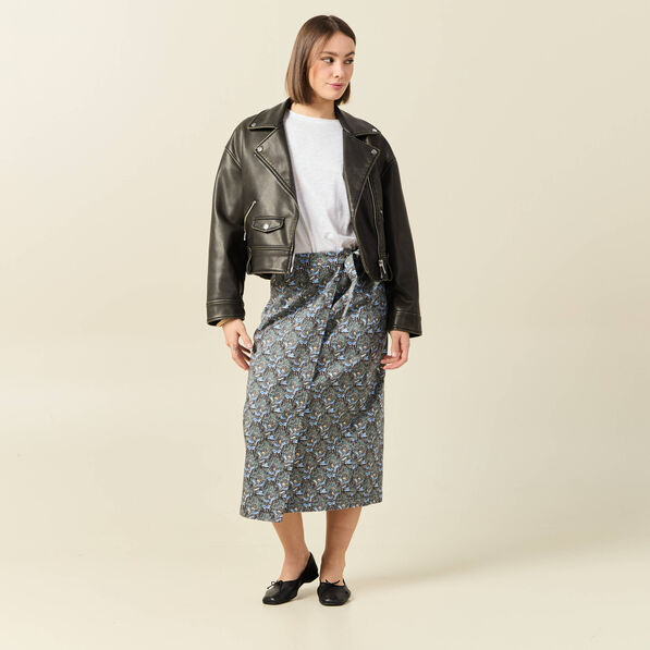 Jupe midi droite bleu marine femme