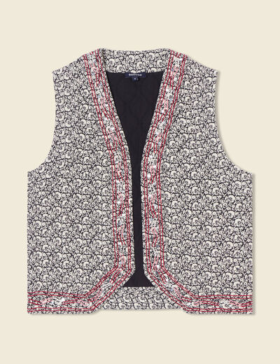 Veste sans manches brodée noir femme