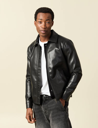 Blouson droit court manches longues noir homme