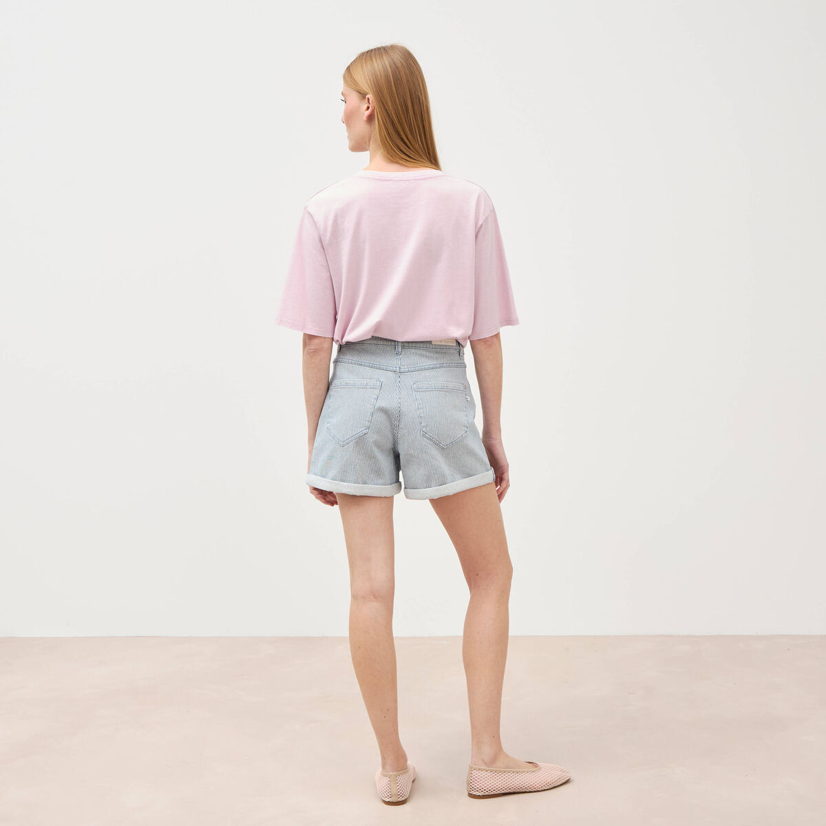 Short mom taille haute en jeans bleu marine femme