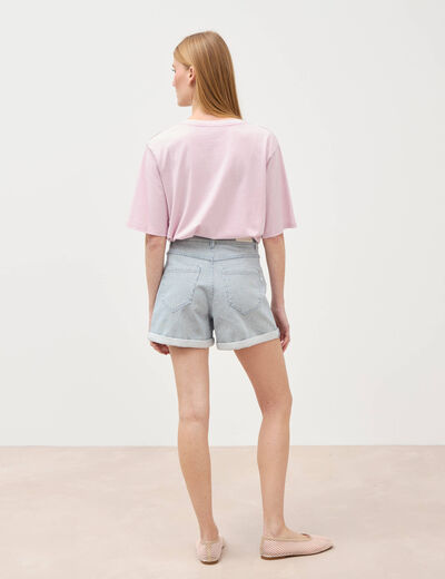 Short mom taille haute en jeans bleu marine femme