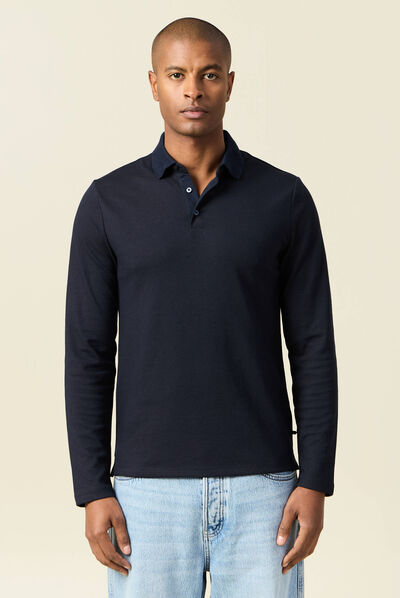 Polo manches longues bleu marine homme