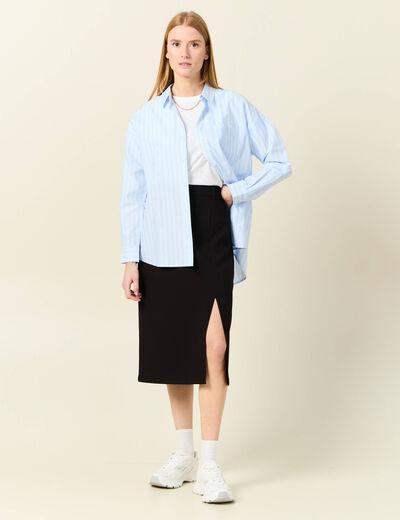 Jupe midi droite fendue noir femme