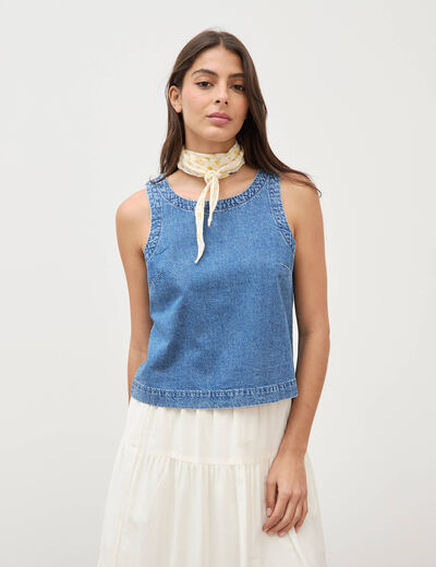 Top col rond sans manches denim used femme