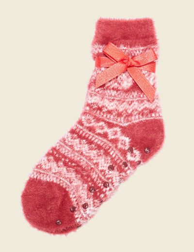 Chaussettes d'intérieur rouge foncé femme