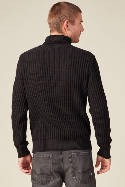 Pull manches longues col roulé noir homme