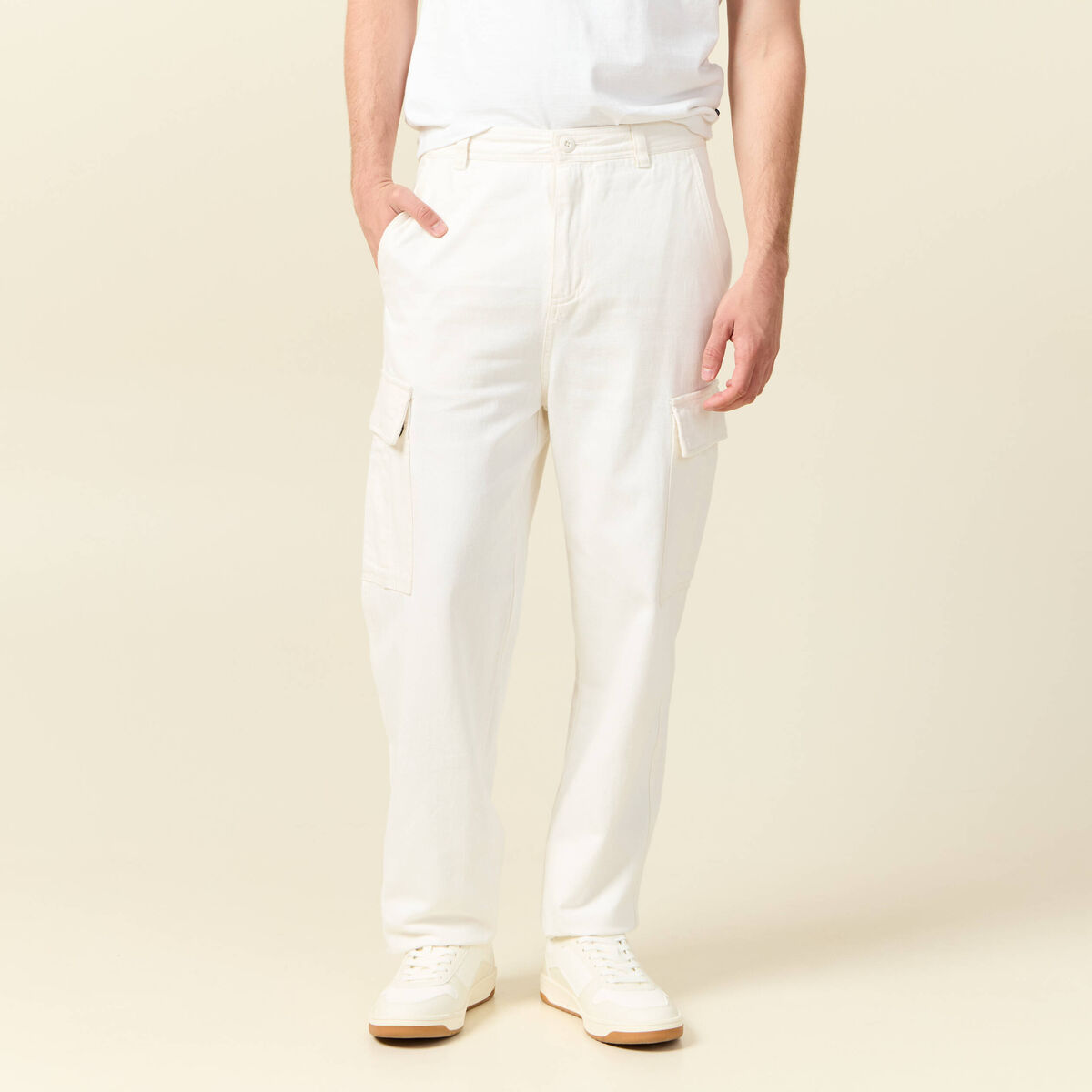 Pantalon cargo large longueur 32 ecru homme