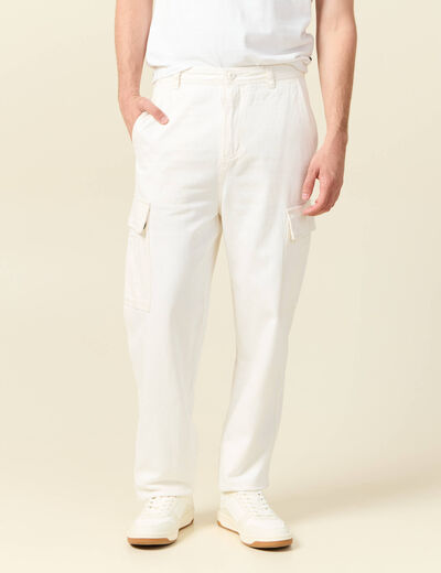 Pantalon cargo large longueur 32 ecru homme