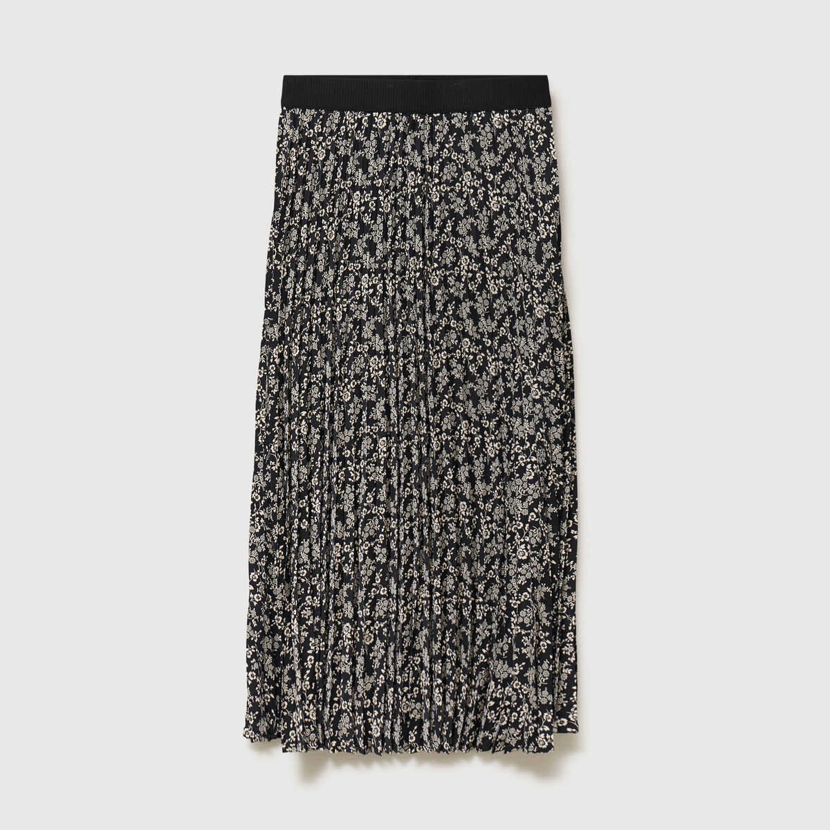 Jupe longue droite pliss&eacute;e noir femme