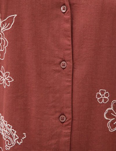 Chemise ample manches courtes marron cognac femme
