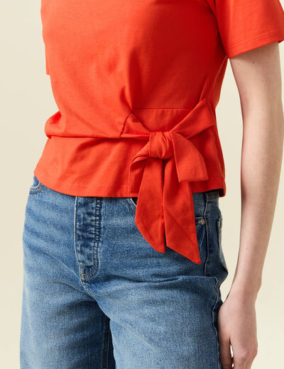T-shirt manches courtes noeud orange femme