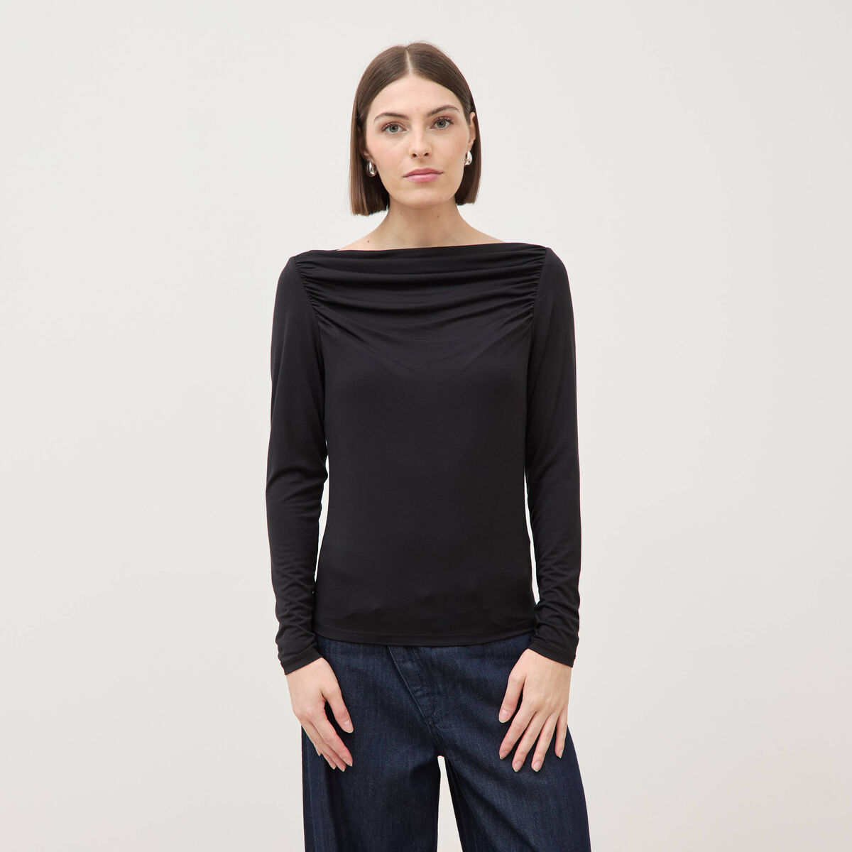 T-shirt ajust&eacute; manches longues bardot noir femme