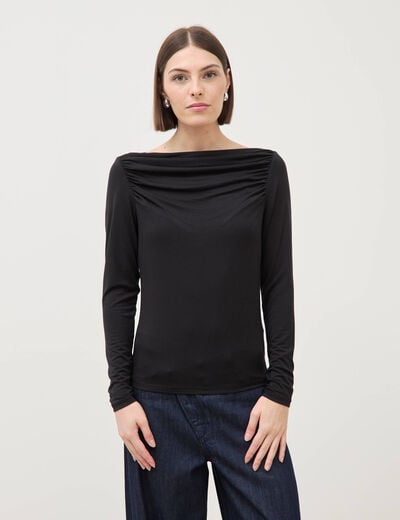 T-shirt ajust&eacute; manches longues bardot noir femme