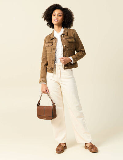 Blouson droit manches longues marron foncé femme
