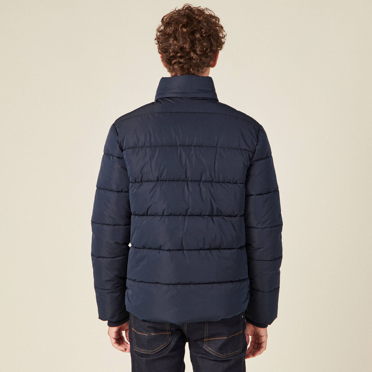 Doudoune droite zipp&eacute;e bleu marine homme