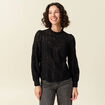 Blouse cintr&eacute;e dentelle manches longues noir femme