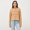 Gilet droit manches longues col mao camel femme