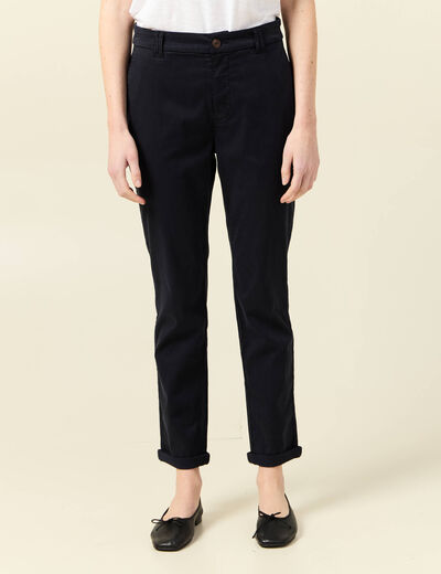 Pantalon chino cigarette bleu foncé femme