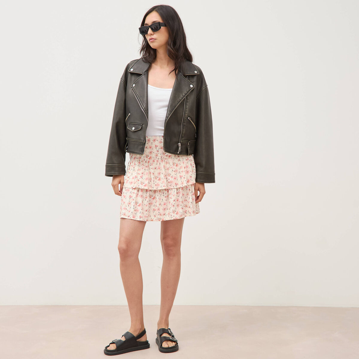 Mini-jupe taille haute fluide noir femme
