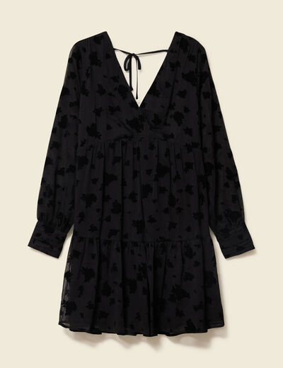 Robe manches longues en voile doubl&eacute;e noir femme