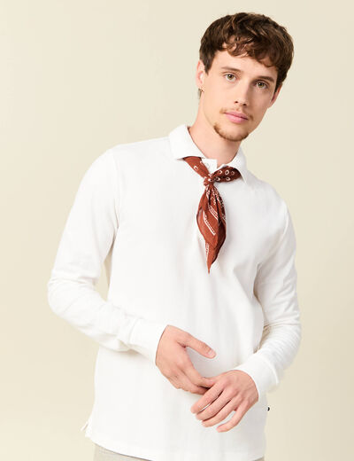 Polo manches longues en coton ecru homme